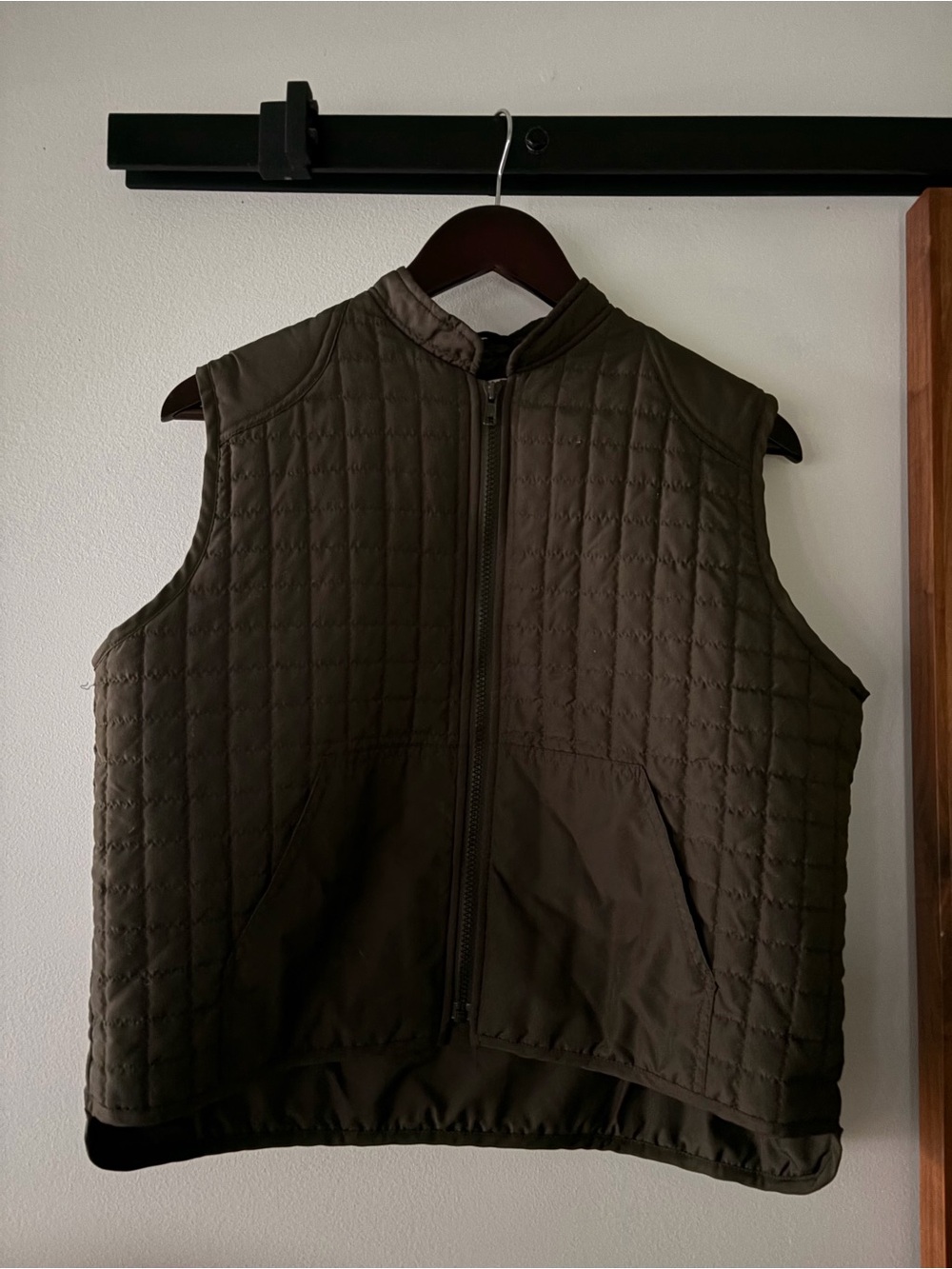 Quilted Olive Women's Vest with Front Zip and Back Pocket